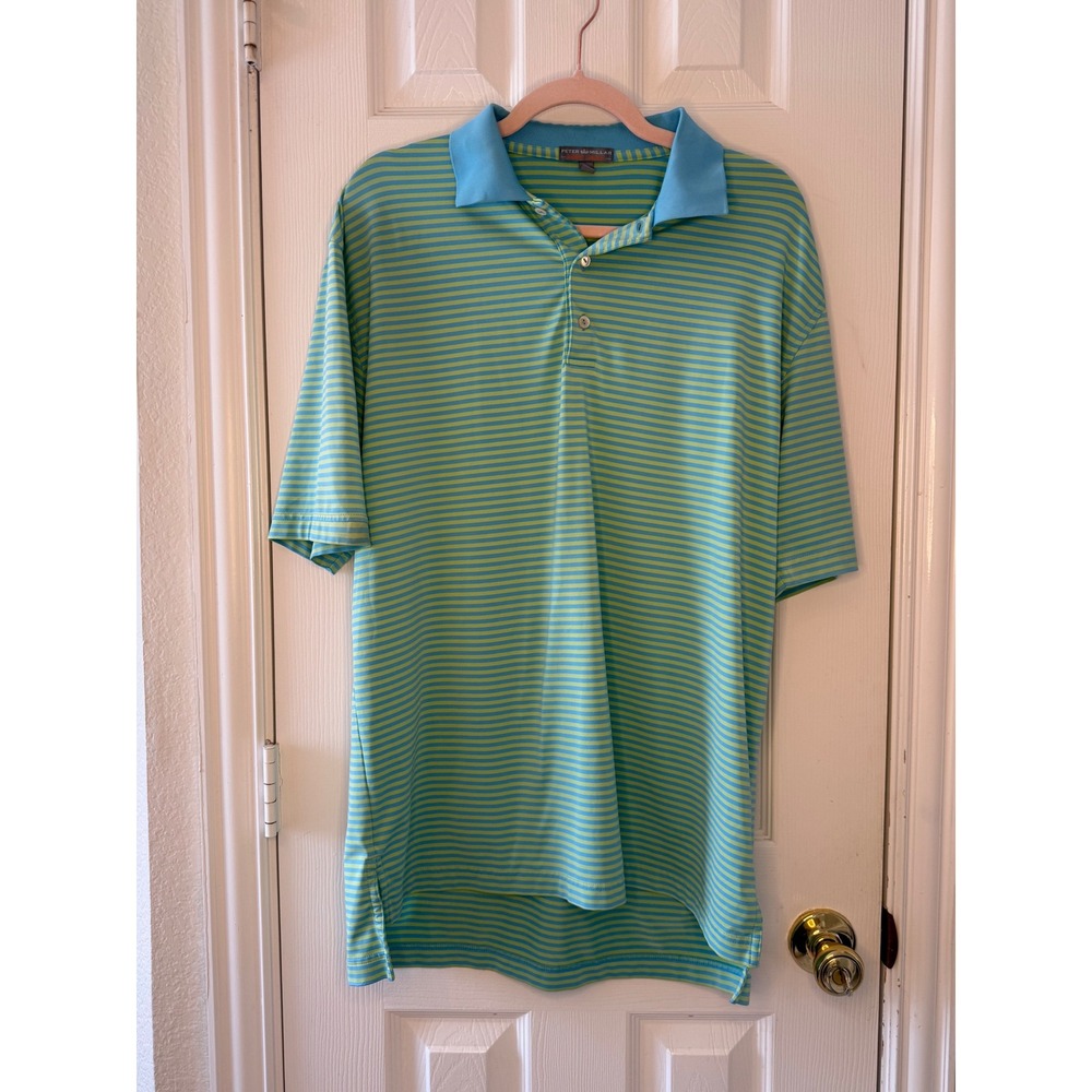 Peter Millar Summer Comfort Polo Golf Shirt Mens Medium Blue Green Strip